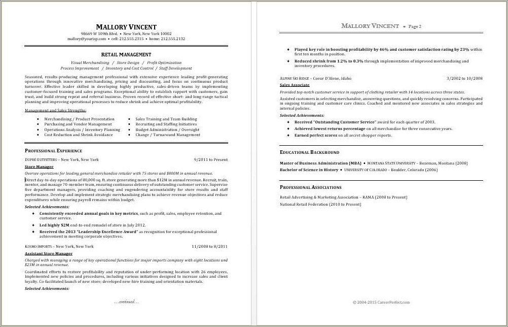 Management Or Ownership Or Industry Resume