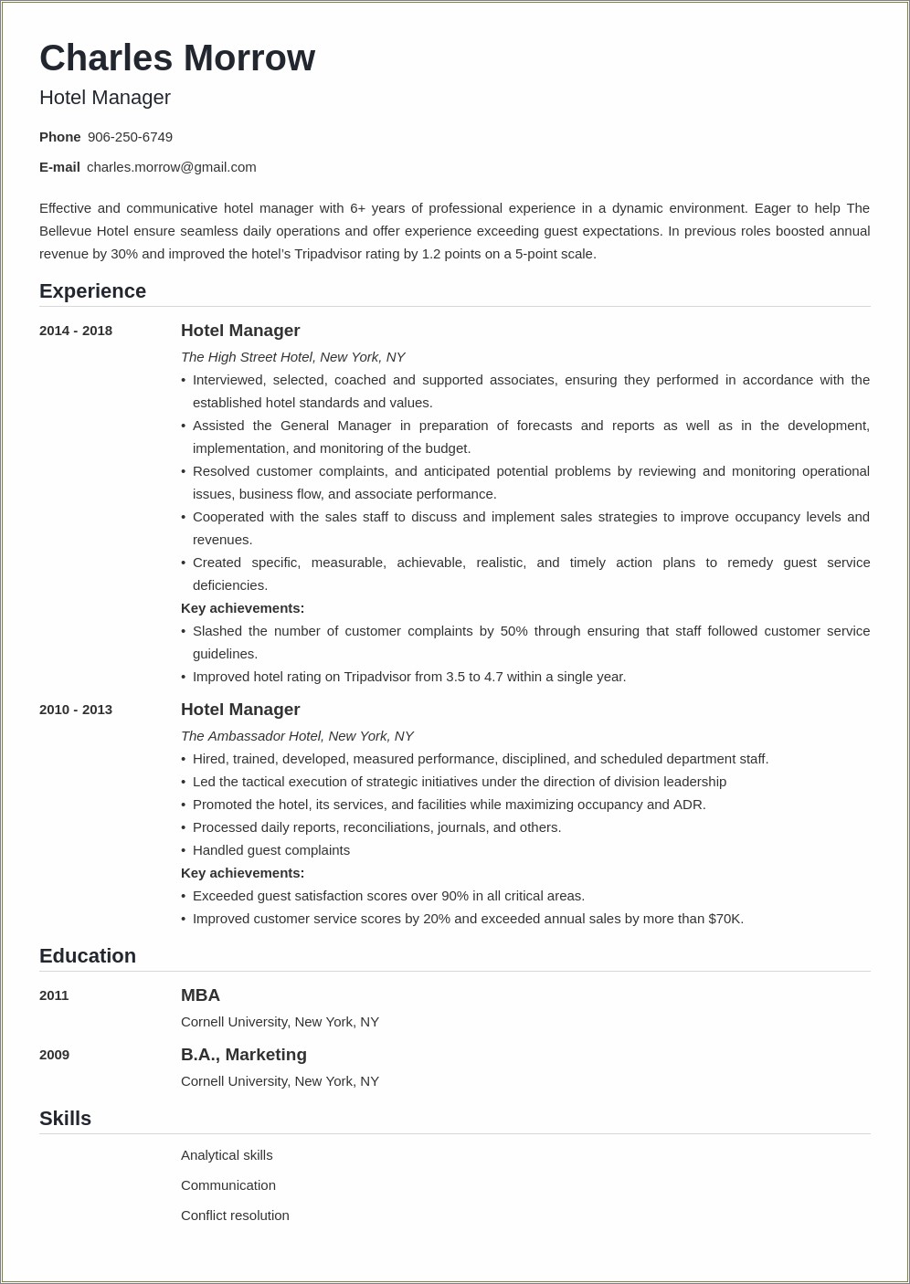 Management Sample Resume With 2 Years Experience