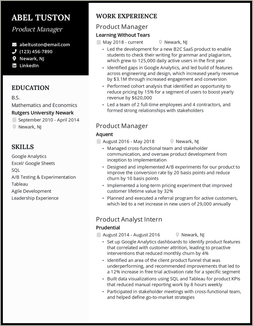 Management Sample Resume With Years Experience