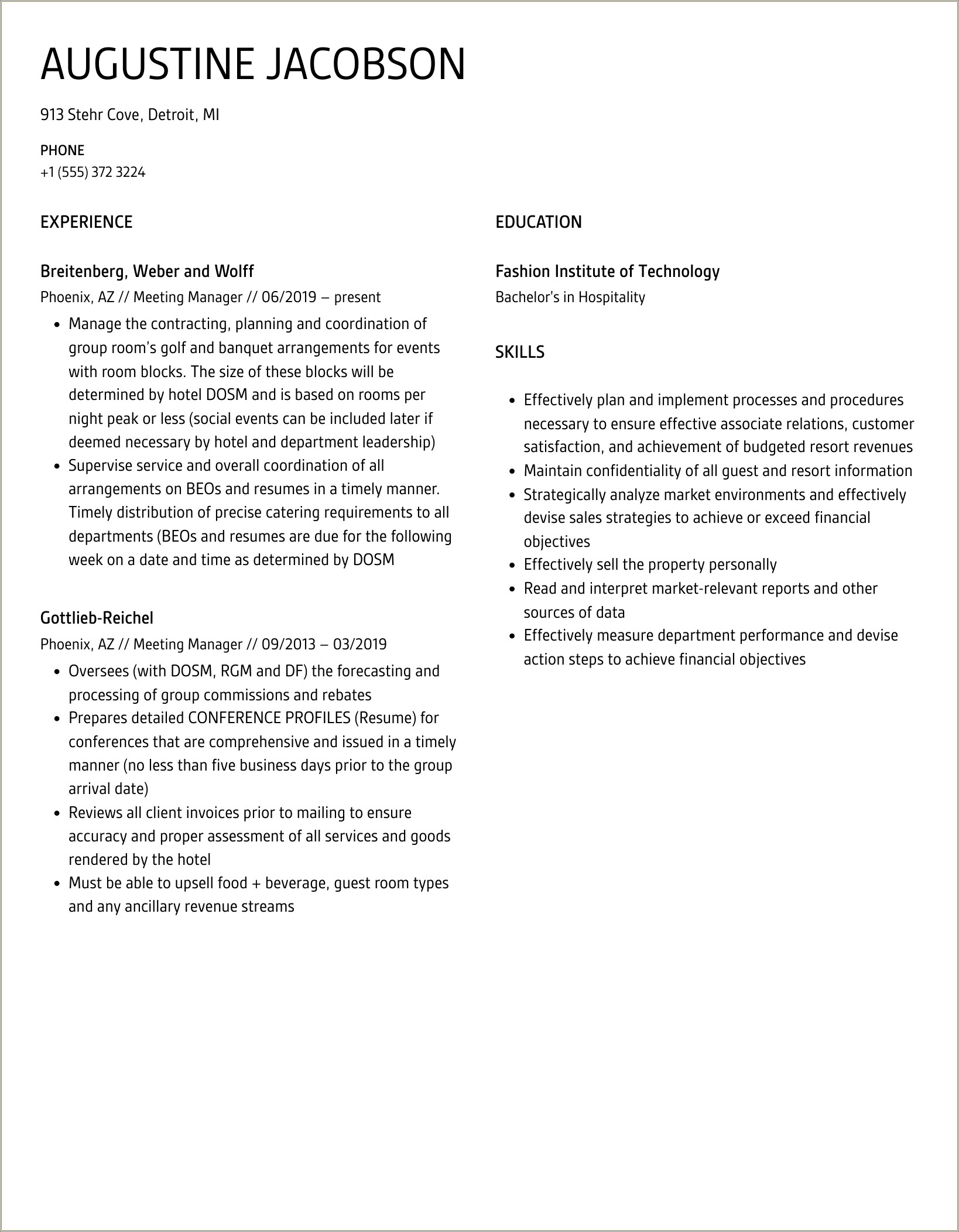 Management Talking Points For A Resume