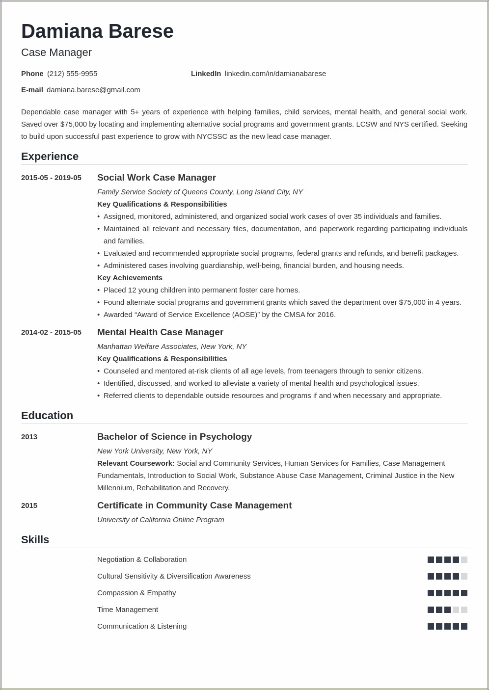 Manager Of Drop In Center Resume