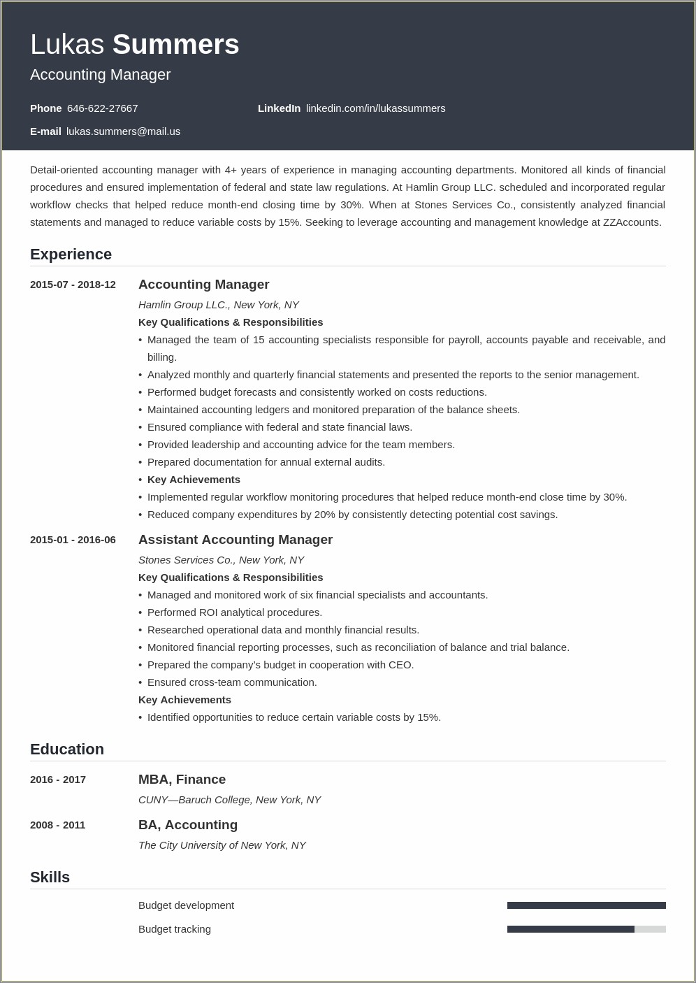 Manager Of External Reporting Resume Examples