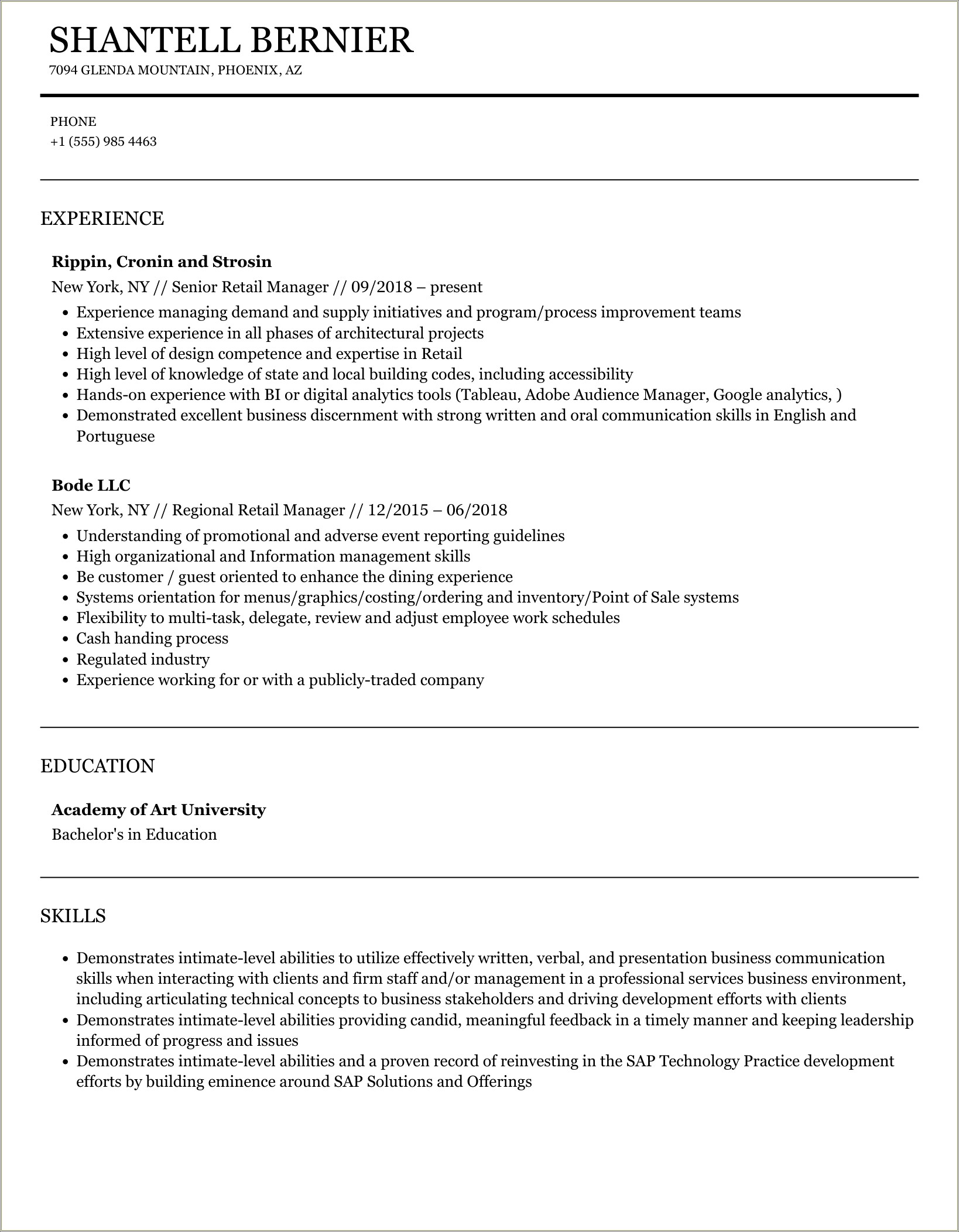 Manager Of Retail Cashig Store Resume