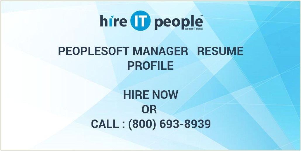 Manager Self Service In Peoplesoft Resume