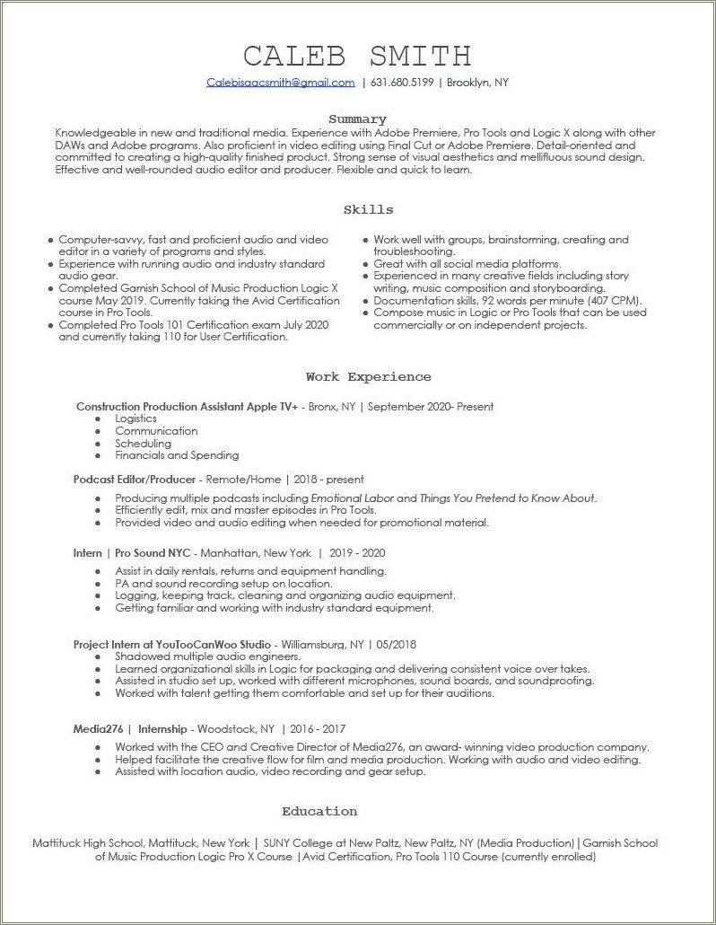 Manhattan School Of Music Artistic Resume