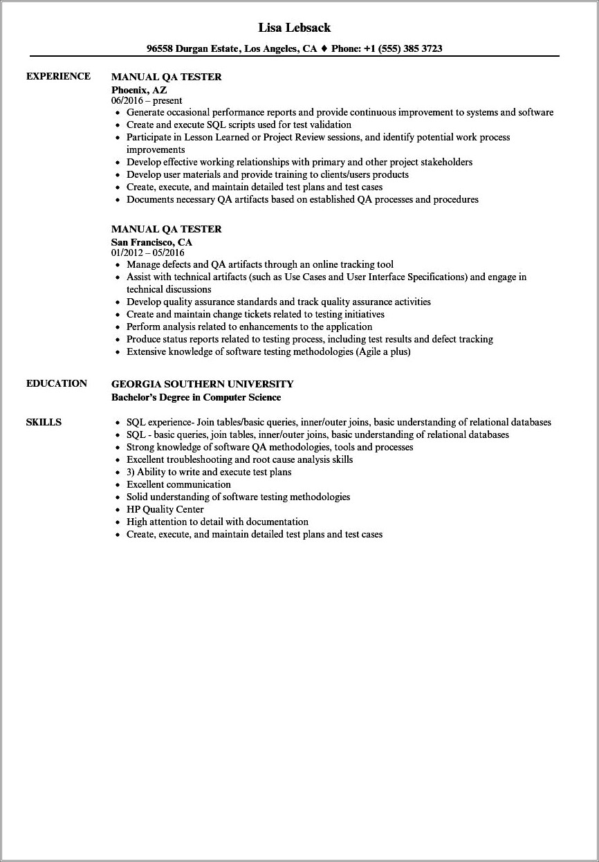 Manual Tester Resume 3 Years Experience