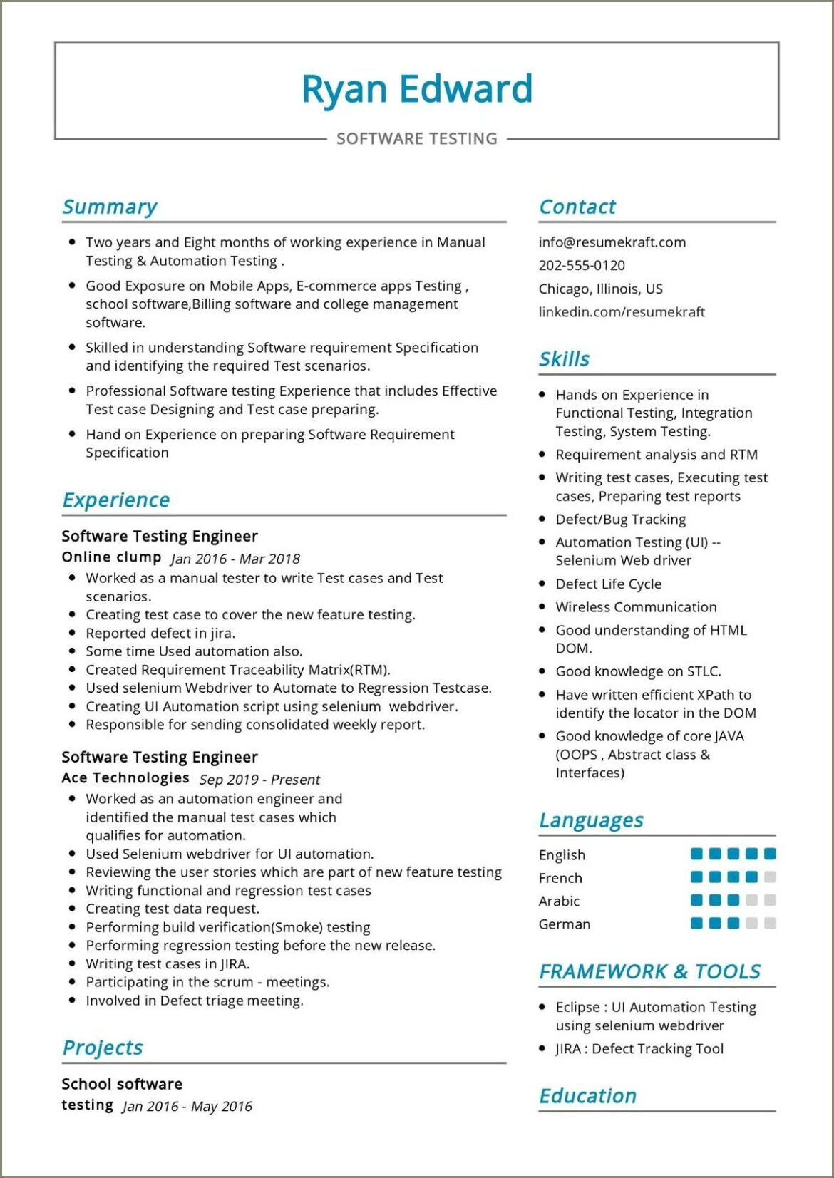 Manual Testing Fresher Resume Samples