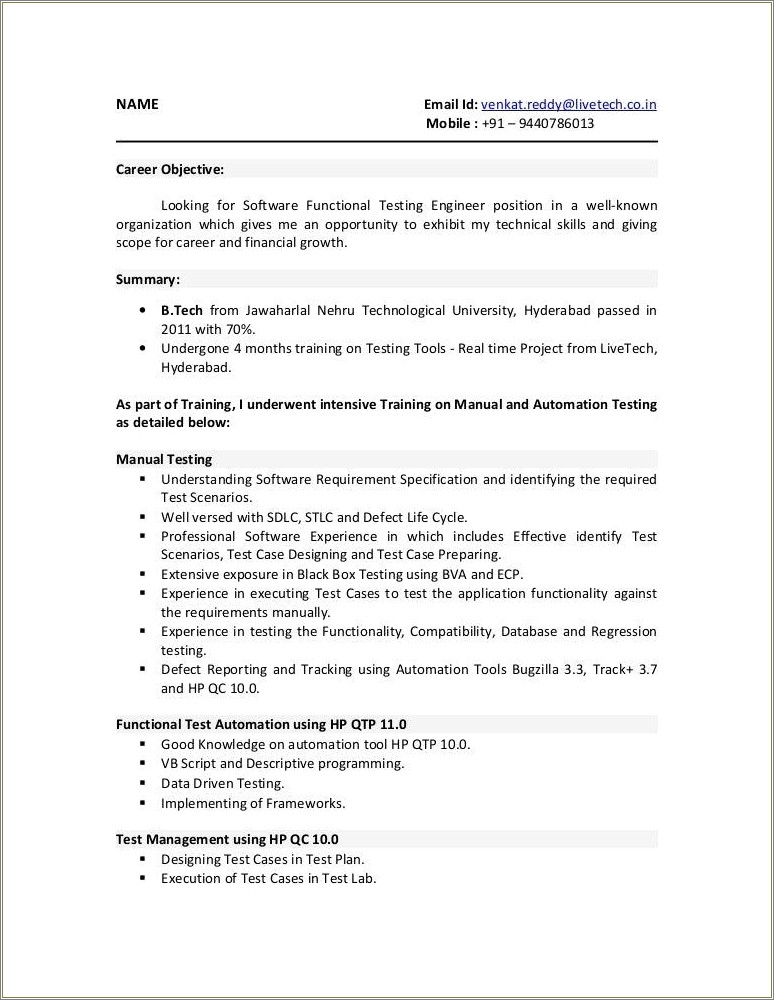 Manual Testing Resume For 4 Years Experience Pdf