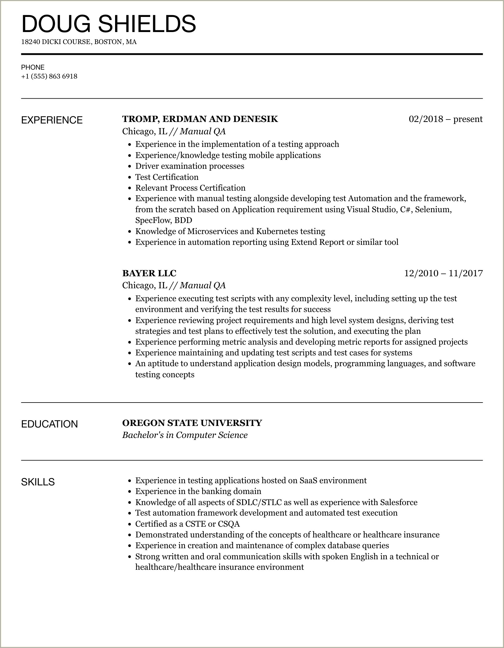 Manual Testing Resume For 5 Years Experience India