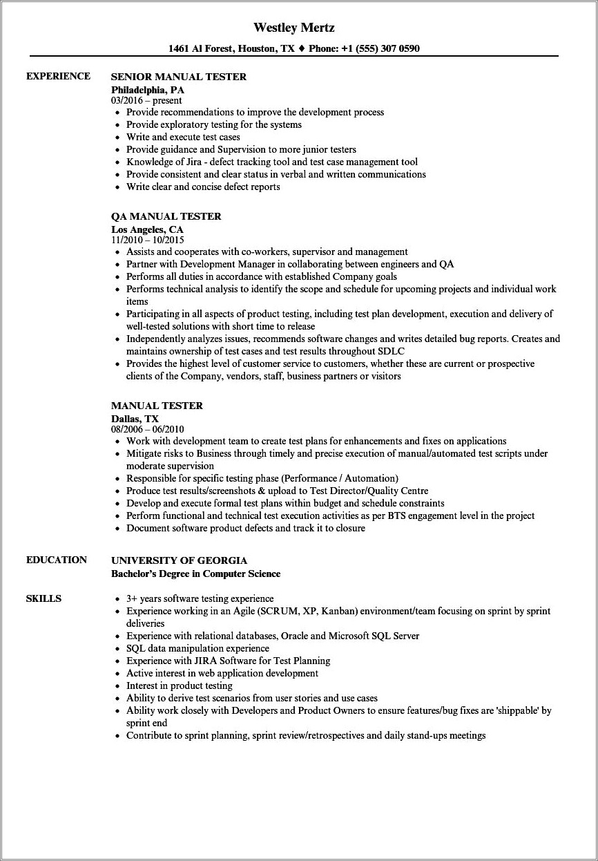 Manual Testing Resume For 7 Years Experience