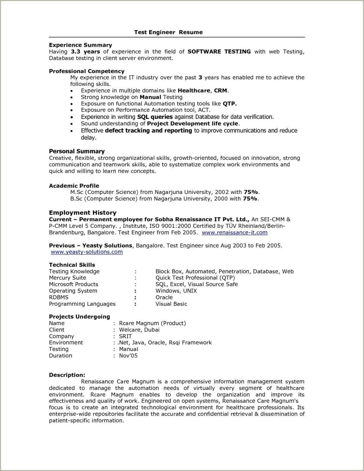 Manual Testing Resume Samples 2 Years Experience