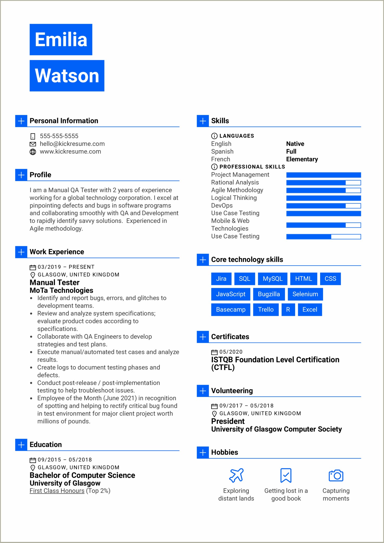 Manual Testing Resume Samples For Experienced