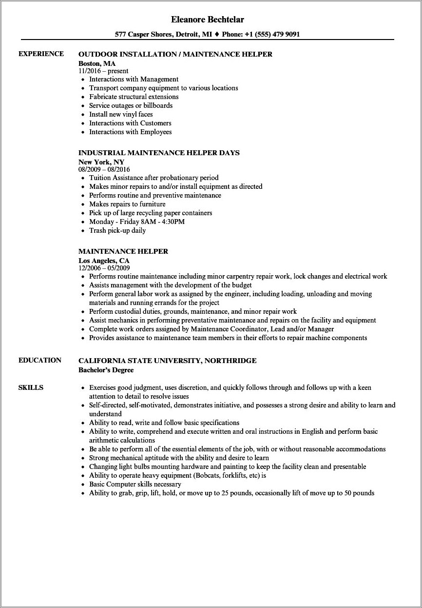 Manual Woodworker Sewer Job Description Resume