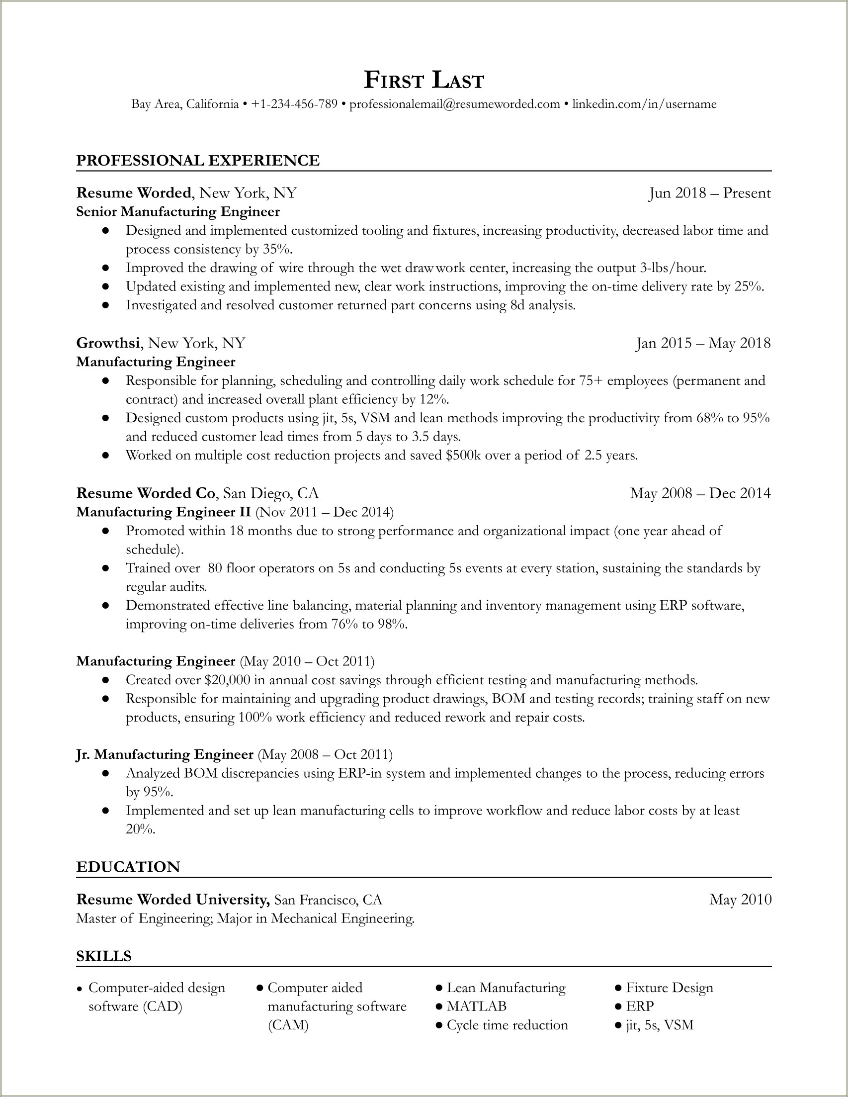 Manufacturing Quality Assurance Engineer Resume Samples