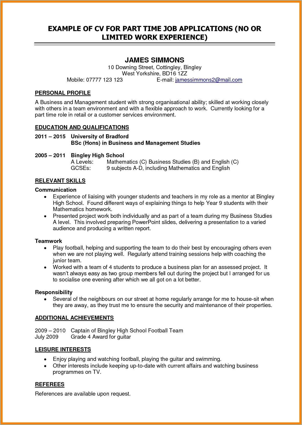 Many Years Part Time Job Resume