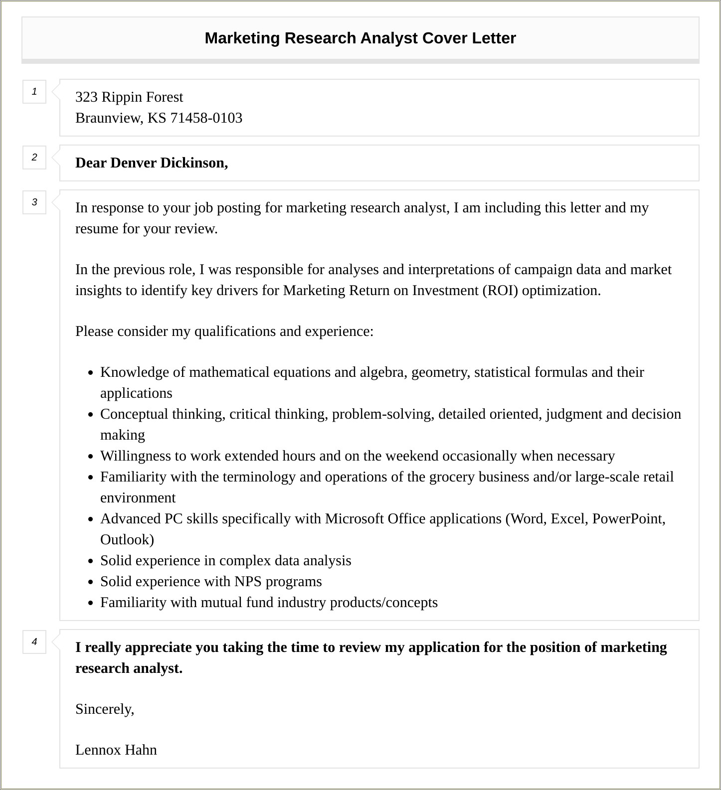 Market Research Analyst Resume Cover Letter