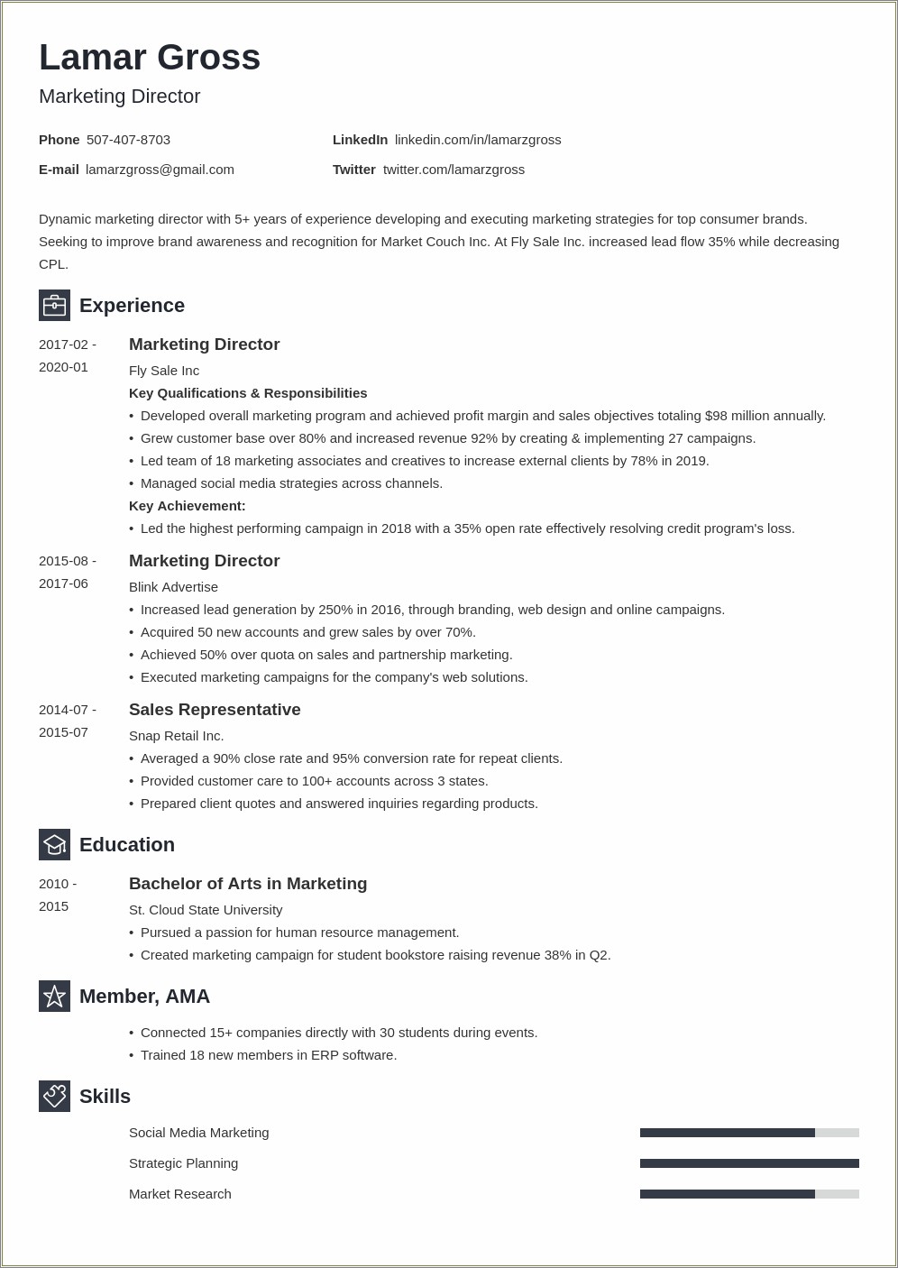 Marketing Director 1 Year Experience Resume