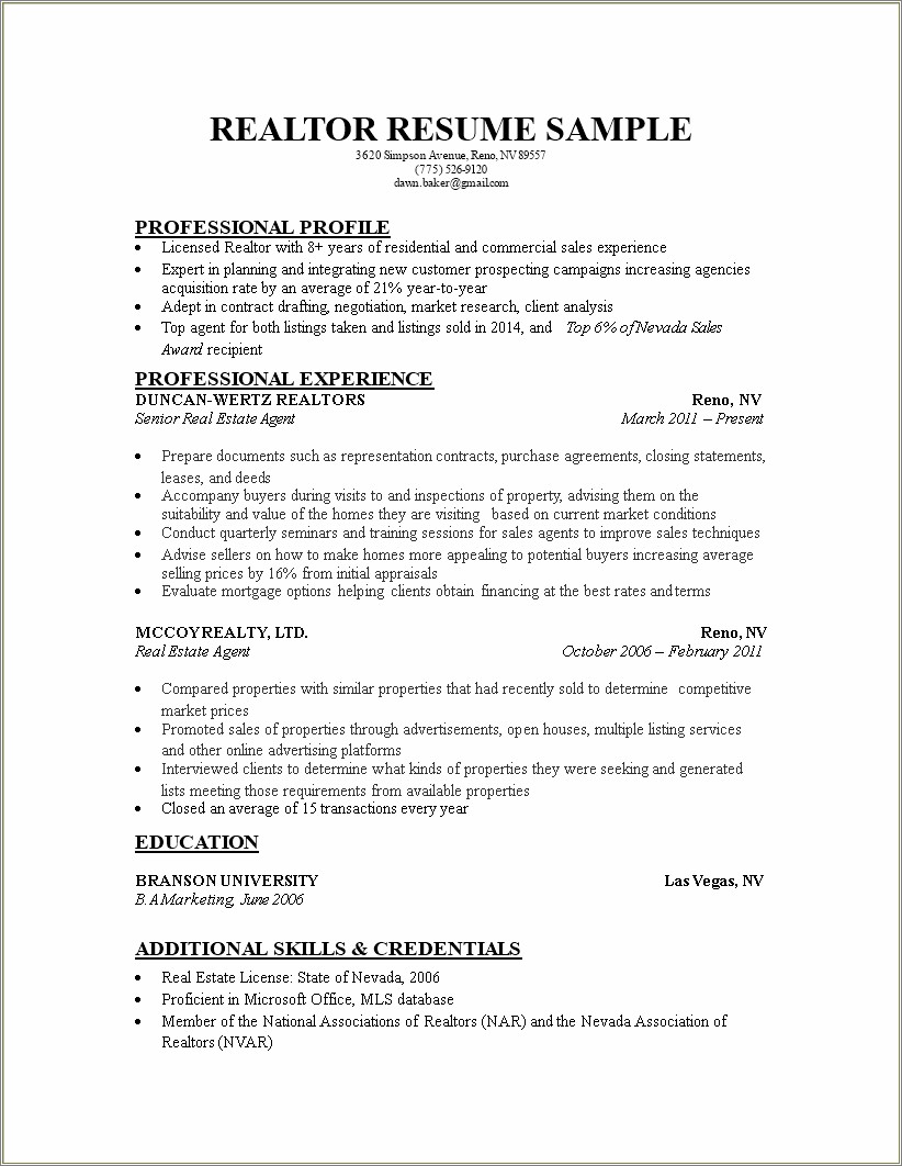 Marketing Manager In Real Estate Resume