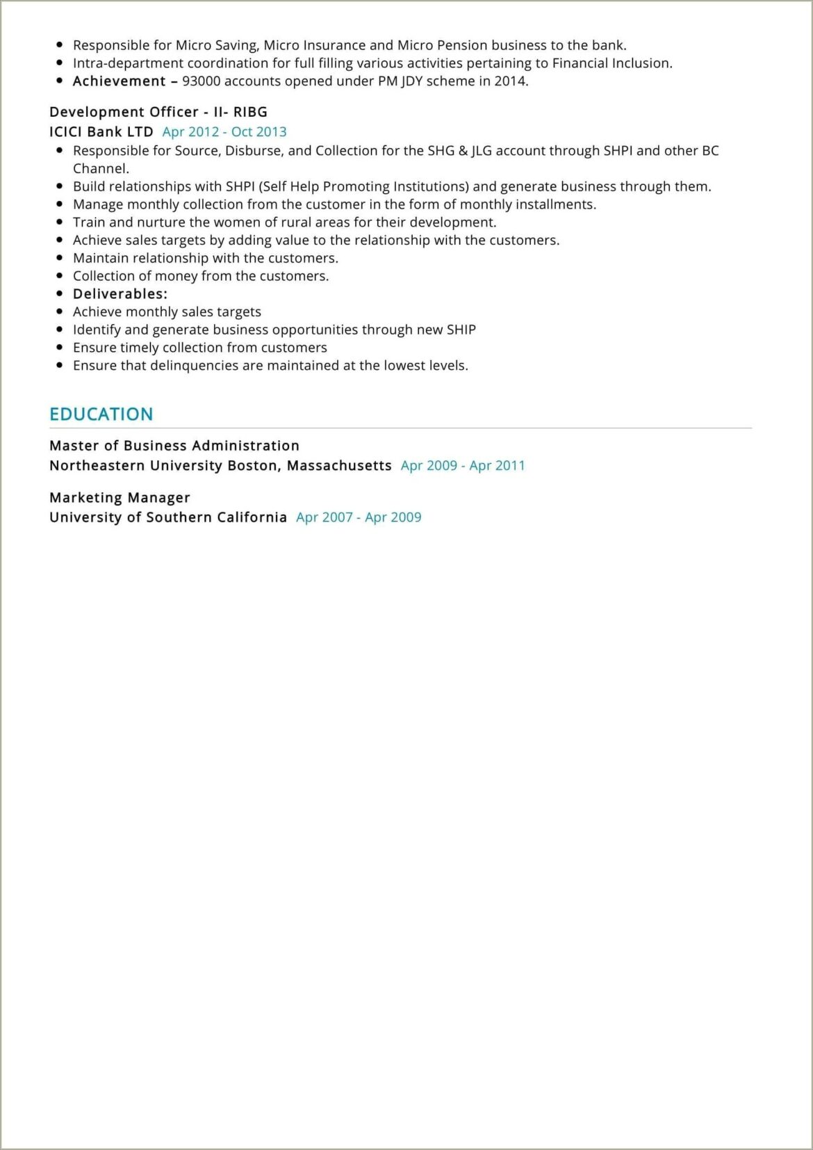 Marketing Manager Insurance Industry Resume Example