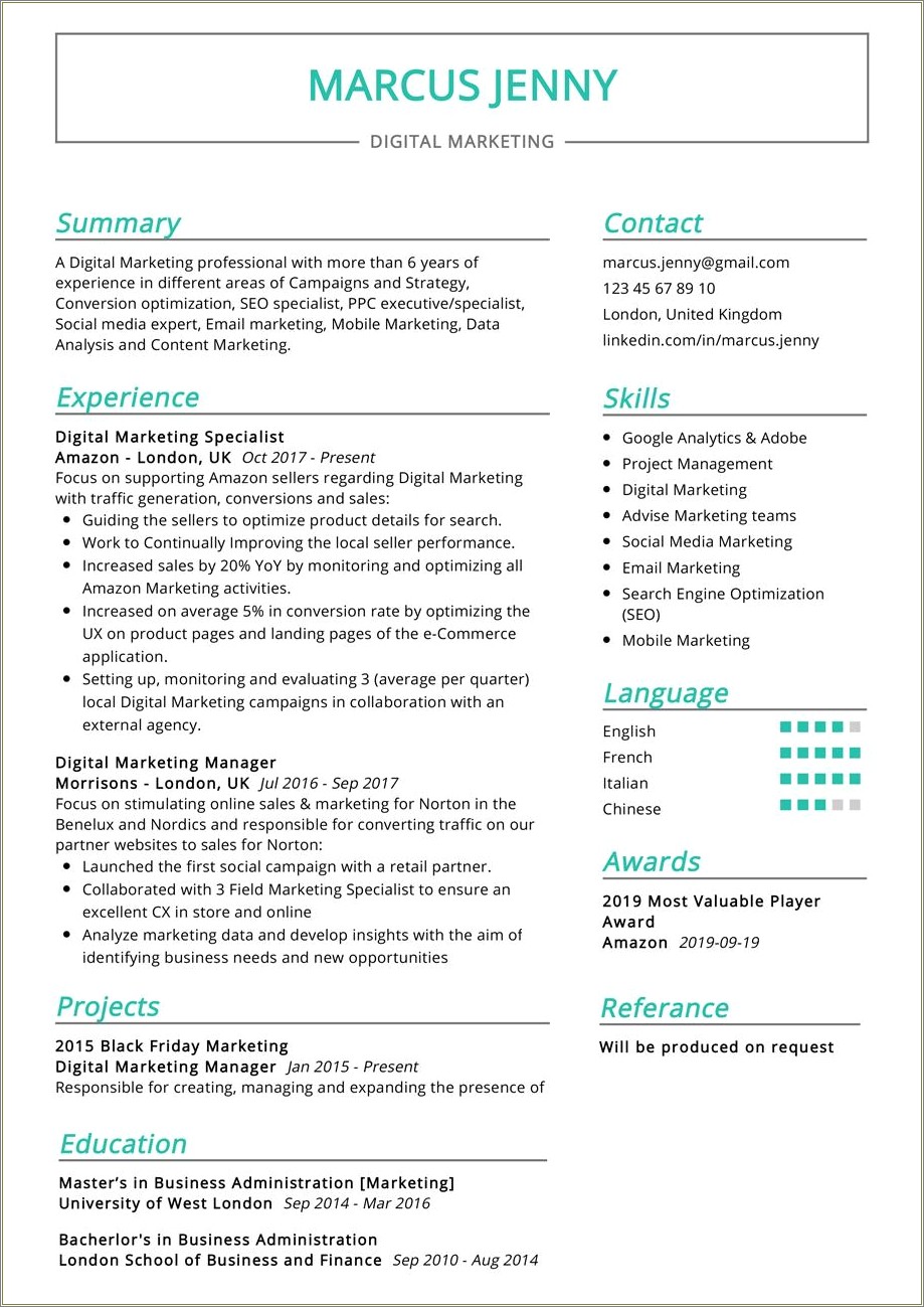 Marketing Manager Skills And Responsibilities Resume