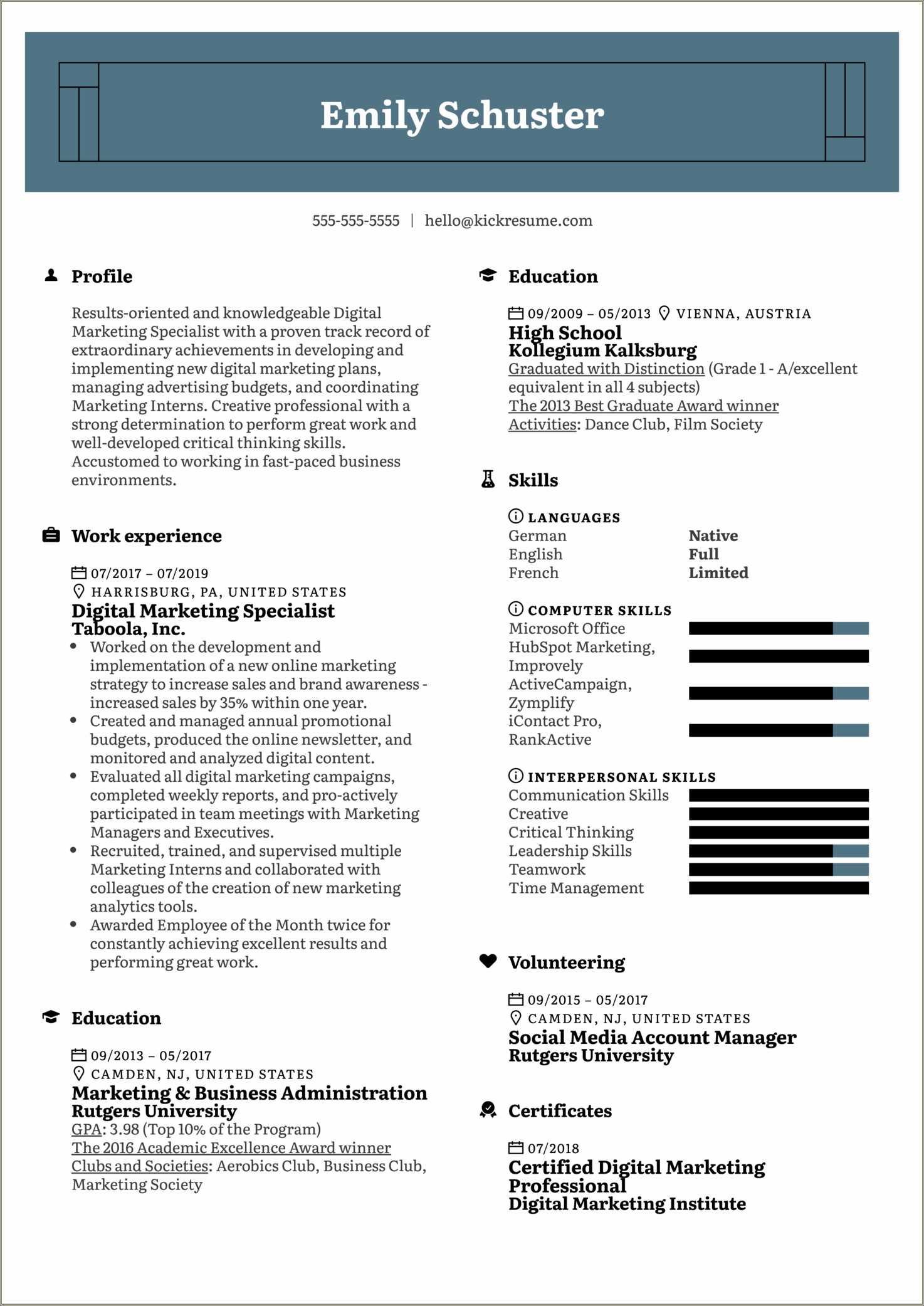 Marketing Resume Summary Of Qualifications Example