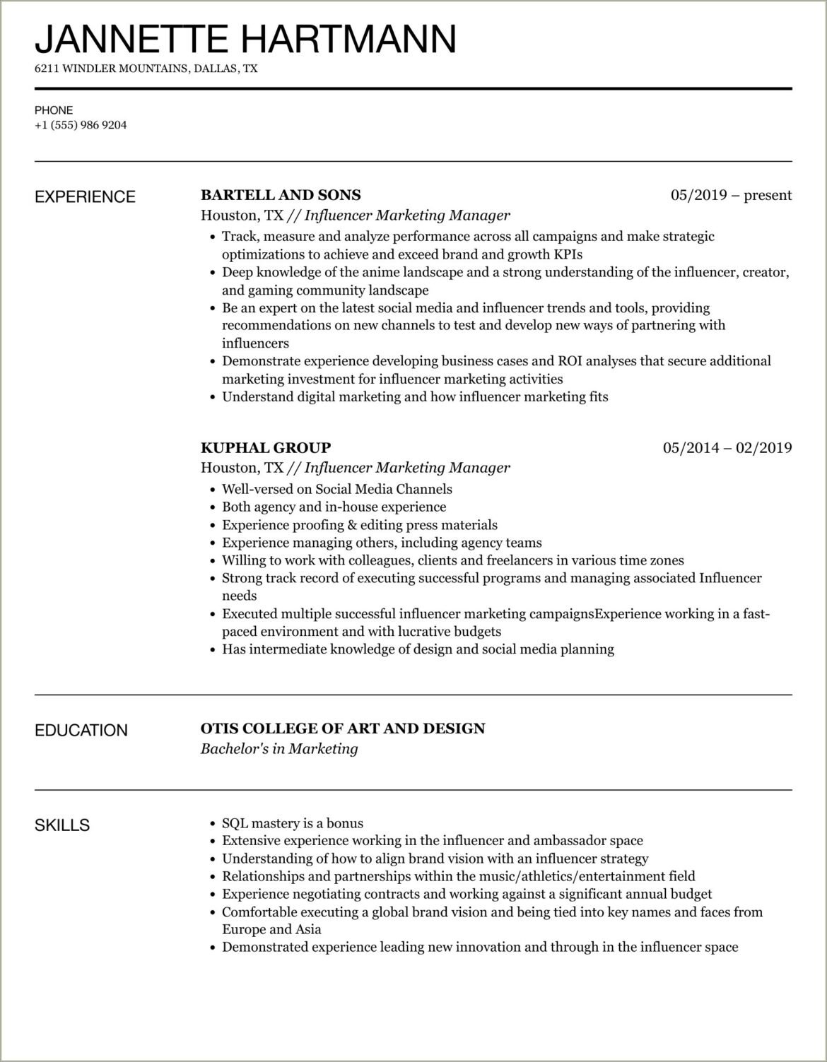 Marketing Skills To Put On Resume Sample