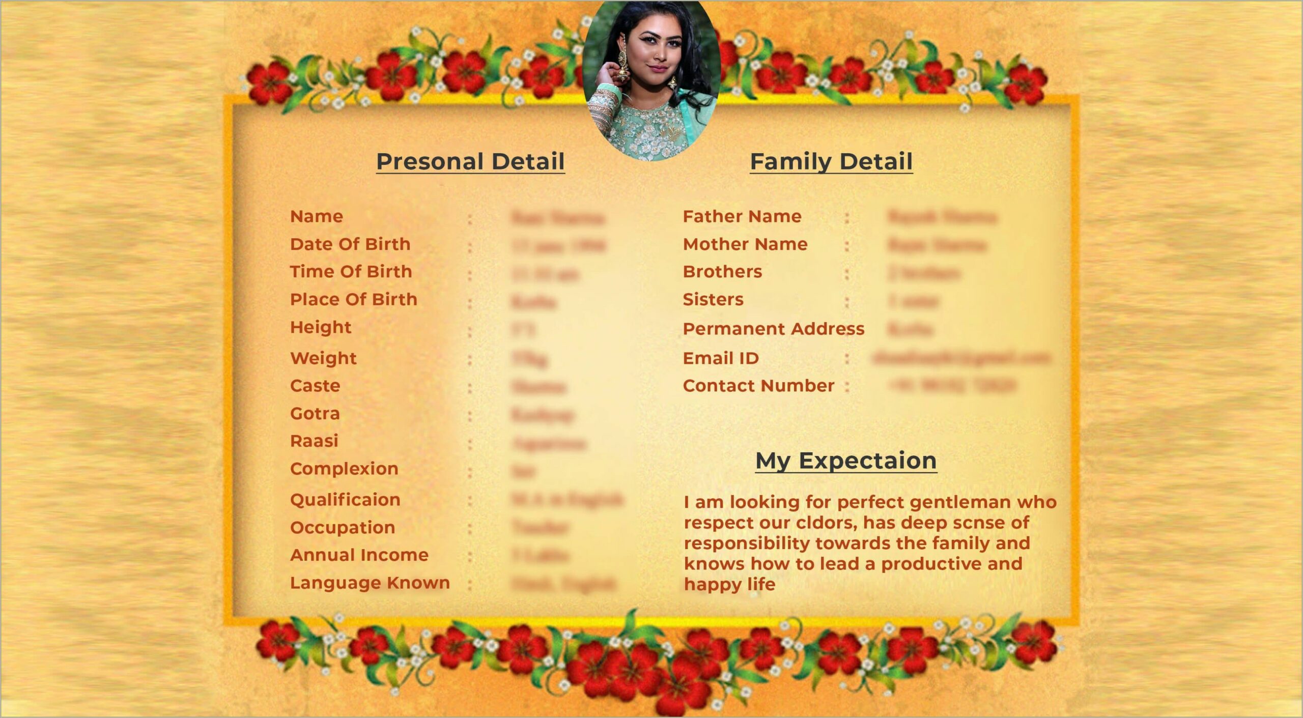 Marriage Resume Format For Girl Sample