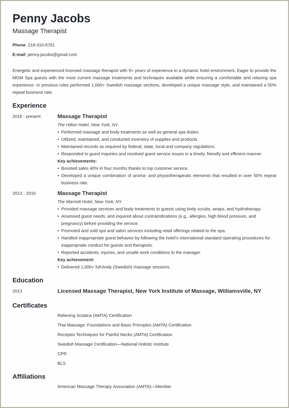 Massage Therapist Job Description For Resume