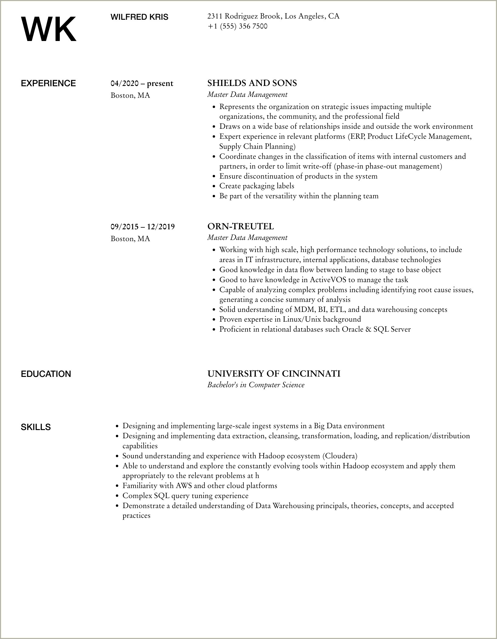 Master Data Services Developer Resume Sample