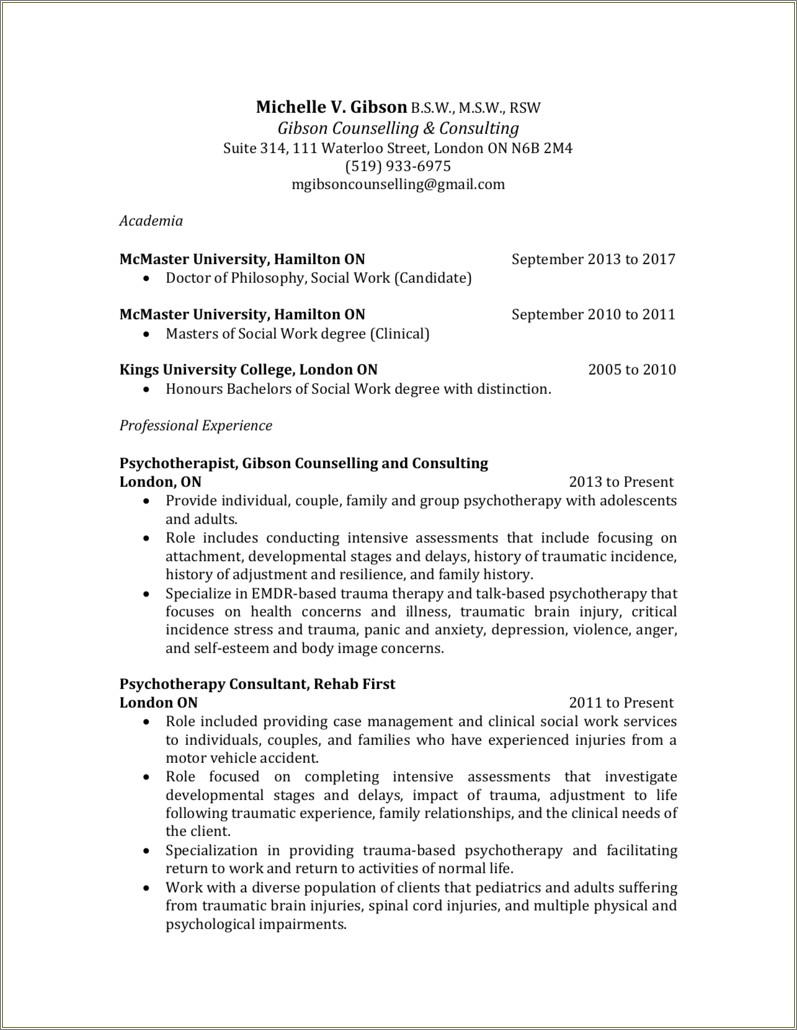 Master Of Social Work Candidate On Resume