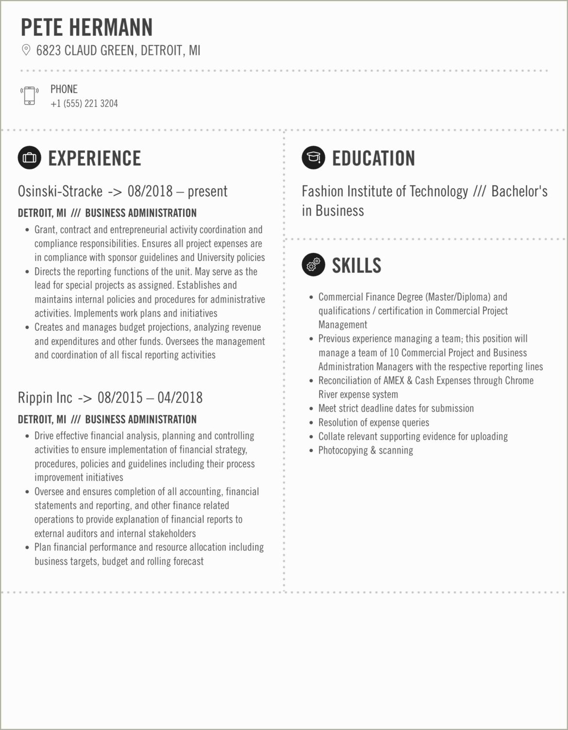 Masters In Business Administration Resume Summary