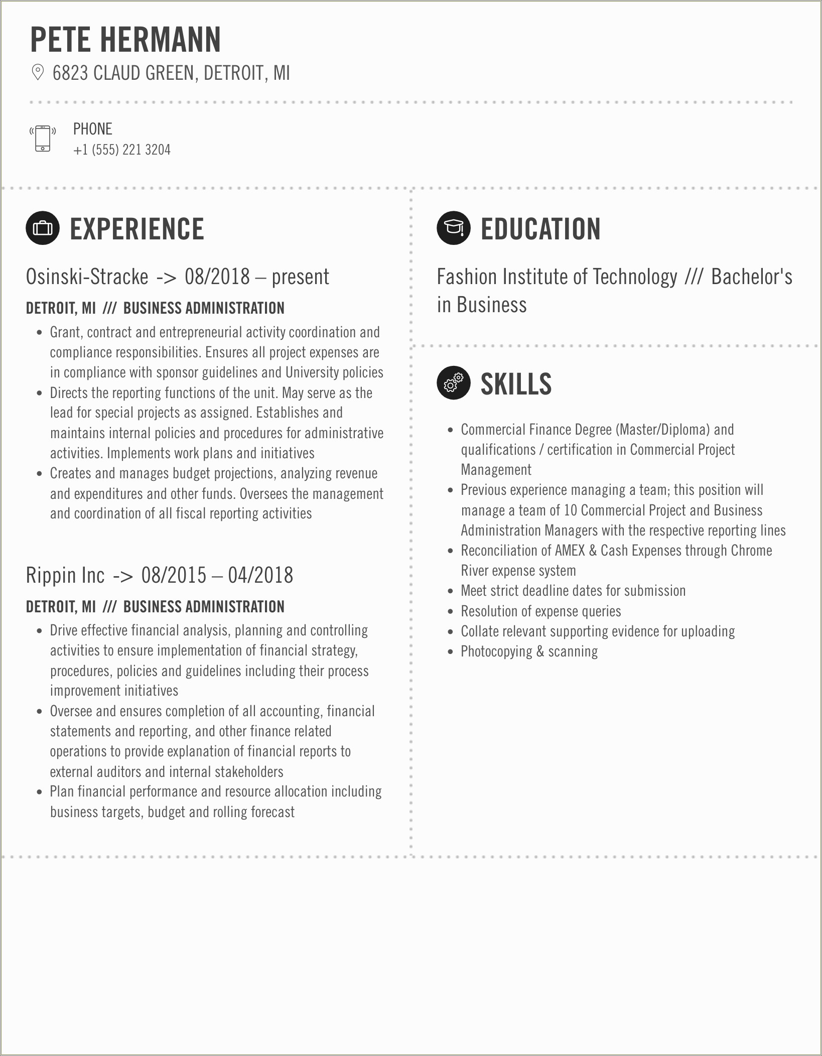 Masters In Business Administration Resume Summary