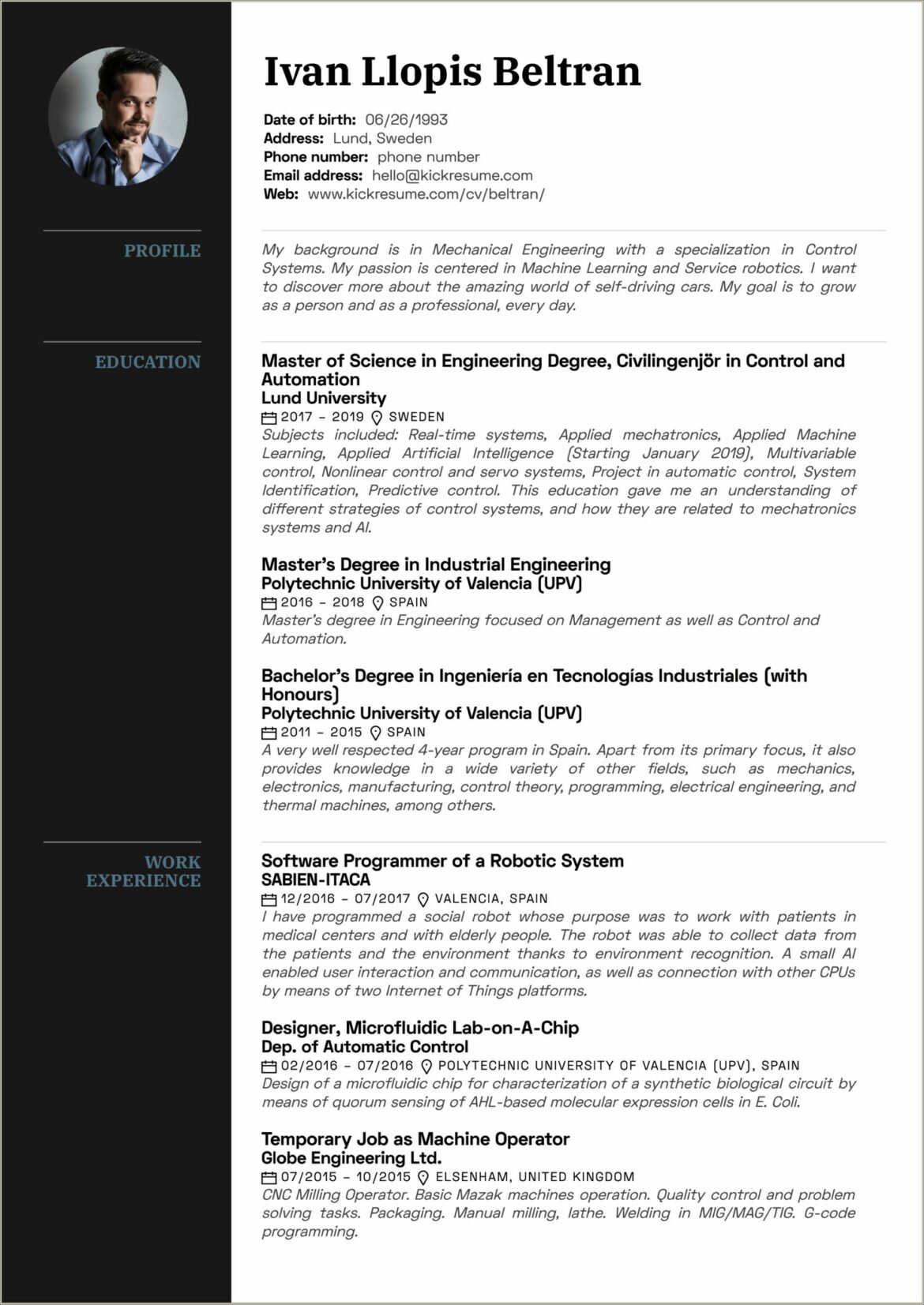 Master's Of Engineering Resume Example