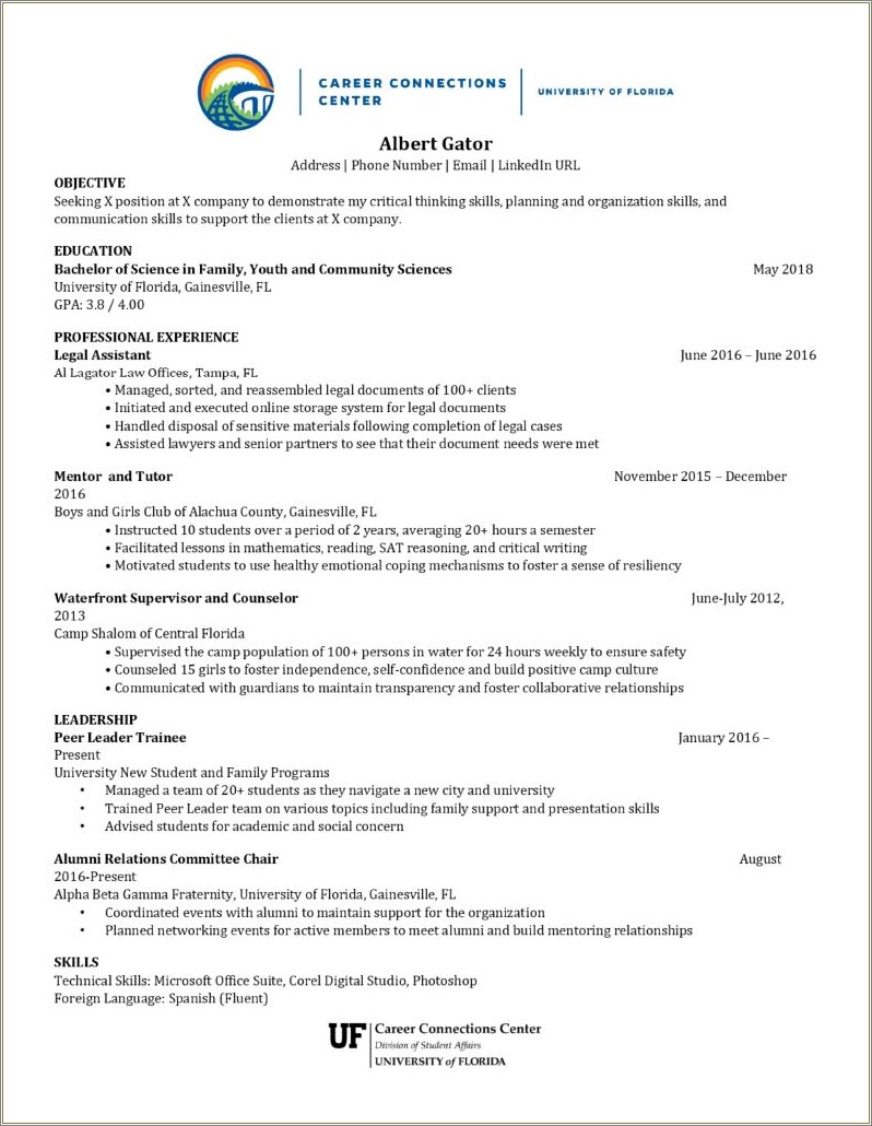 Masters Of Science In Management Uf On Resume