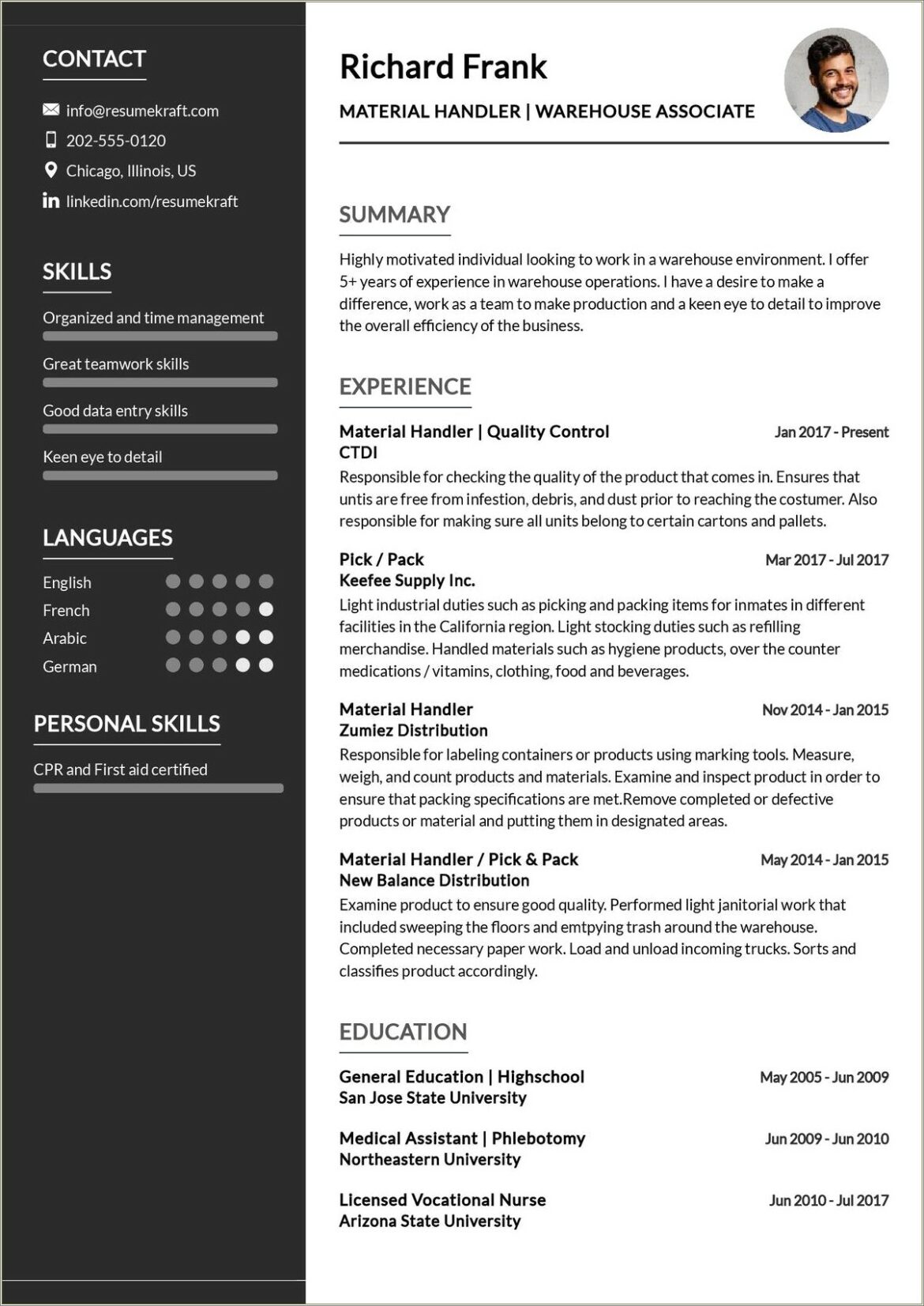 Material Handler Job Duties For Resume