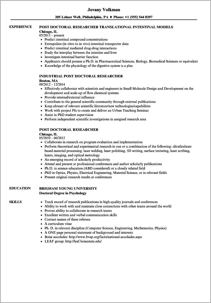 Mathematics Phd To Industry Resume Samples