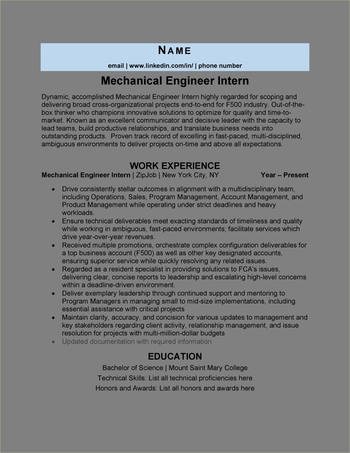 Mechanical Engineer Job Description For Resume