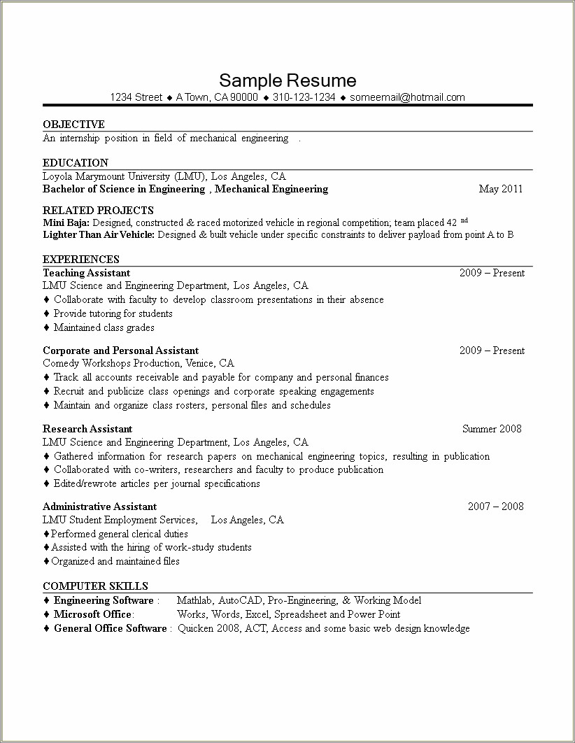 Mechanical Engineer Over Seas Manufacturer Resume Example