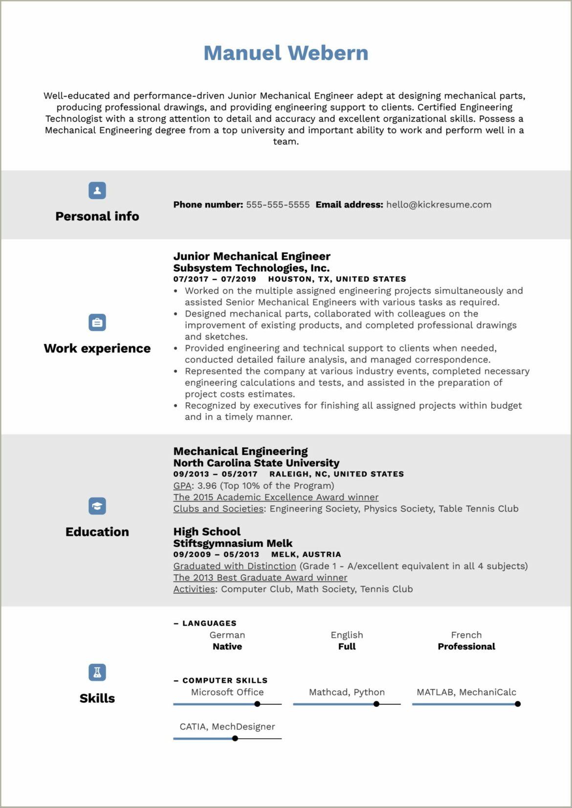 Mechanical Engineer Summary Of Qualifications Resume