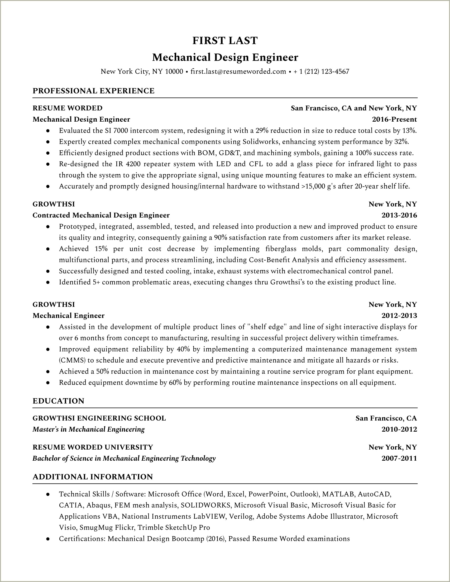 Mechanical Engineering Resume Examples Entry Level