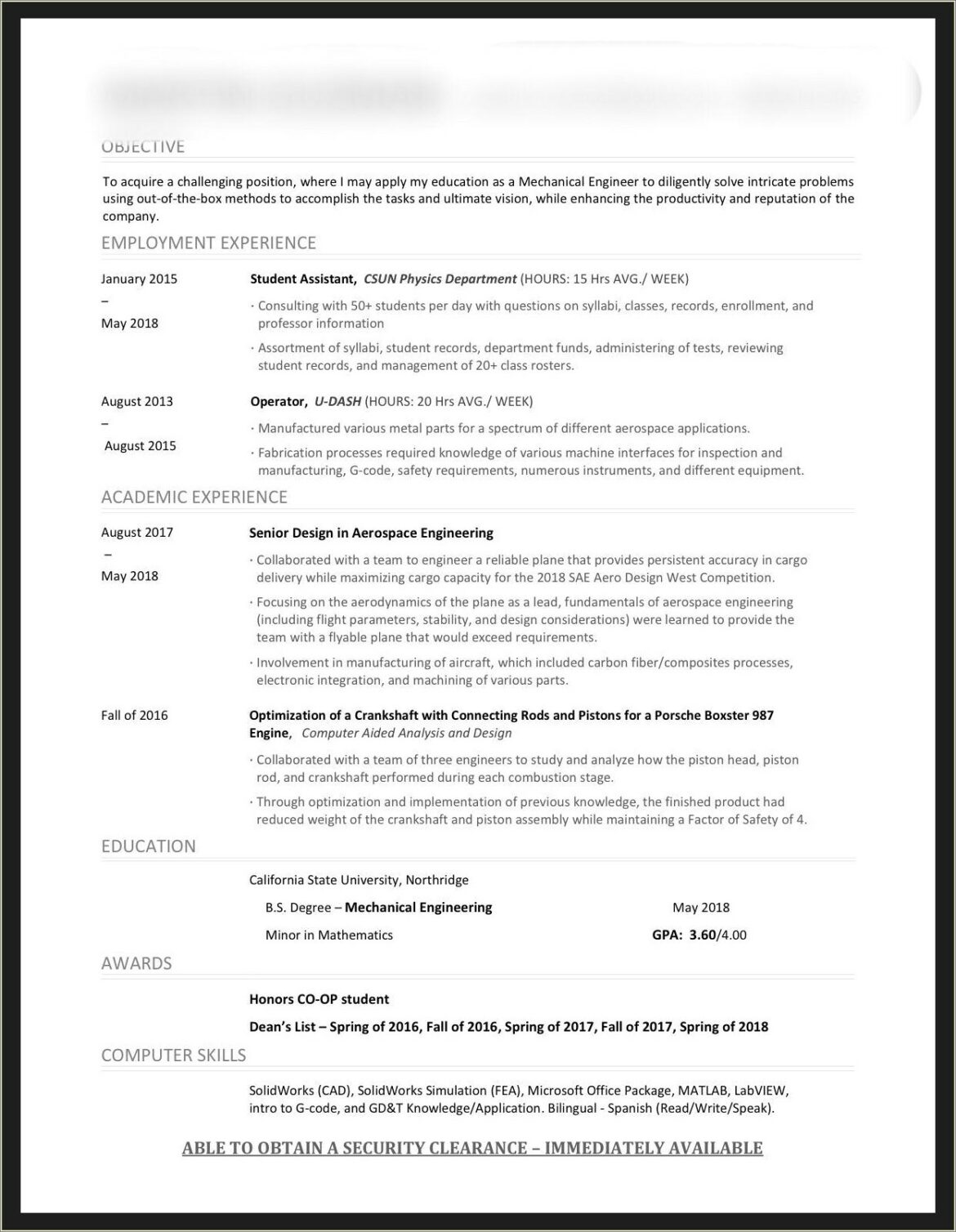 Mechanical Engineering Skills List For Resume