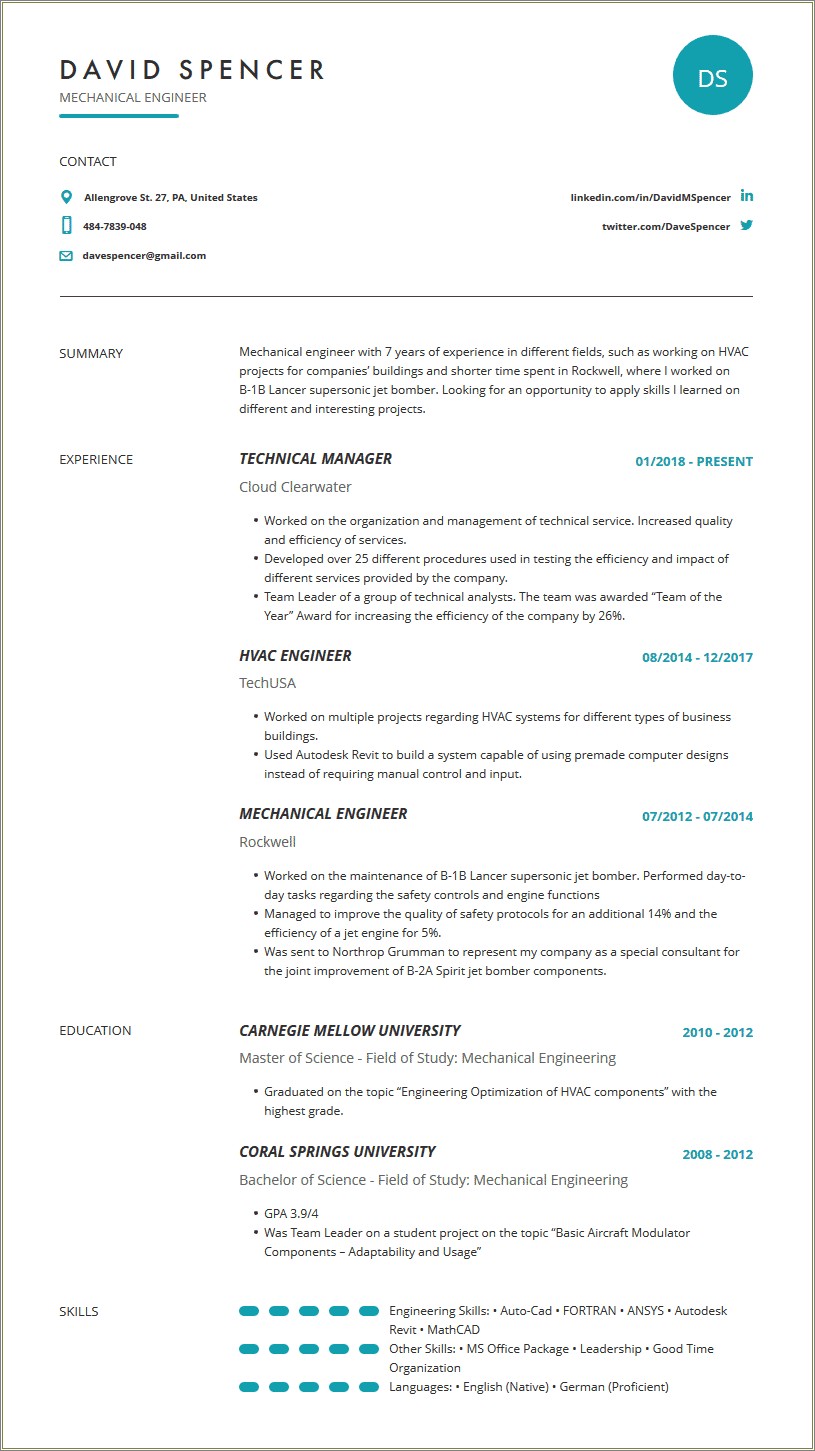 Mechanical Engineering Skills To Put On Resume