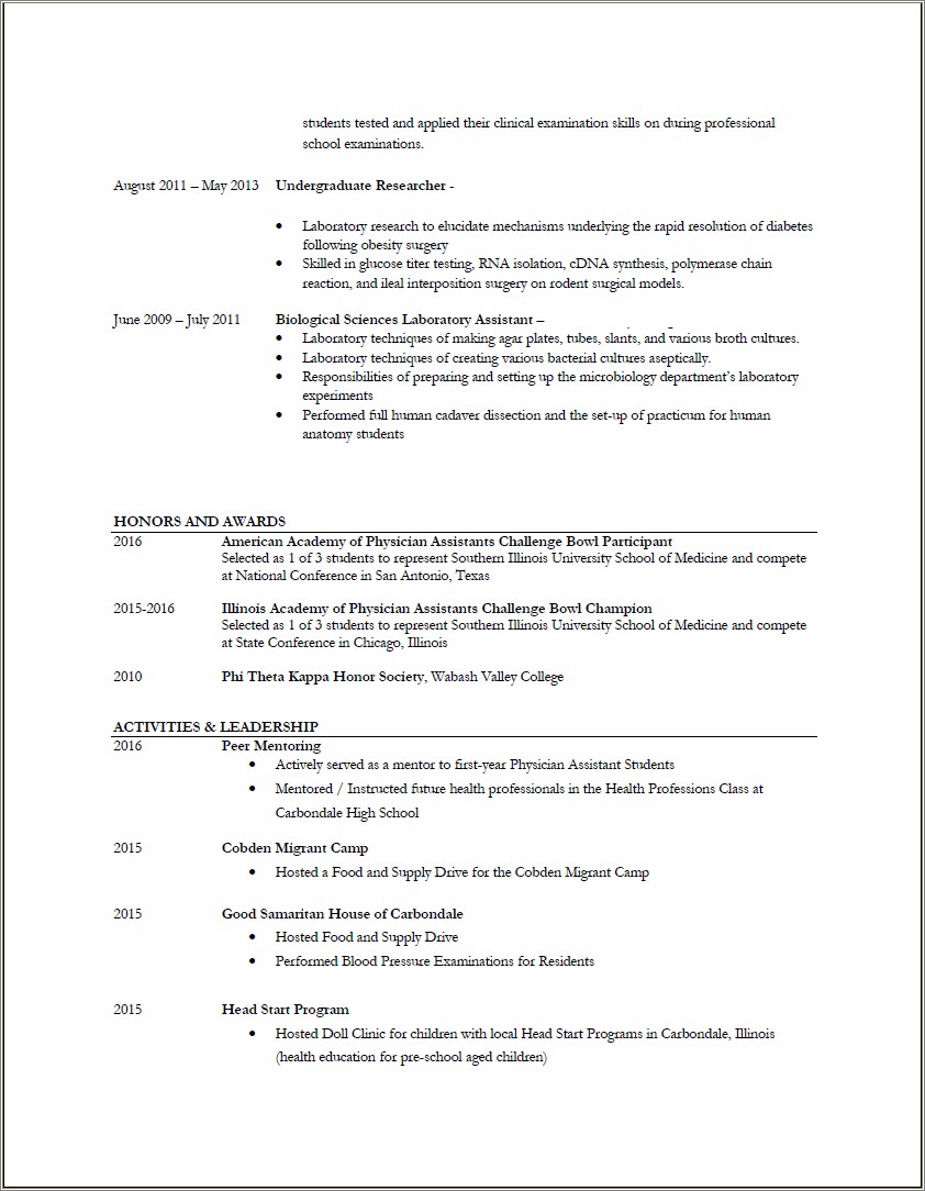 Med School Application Resume Awards Section