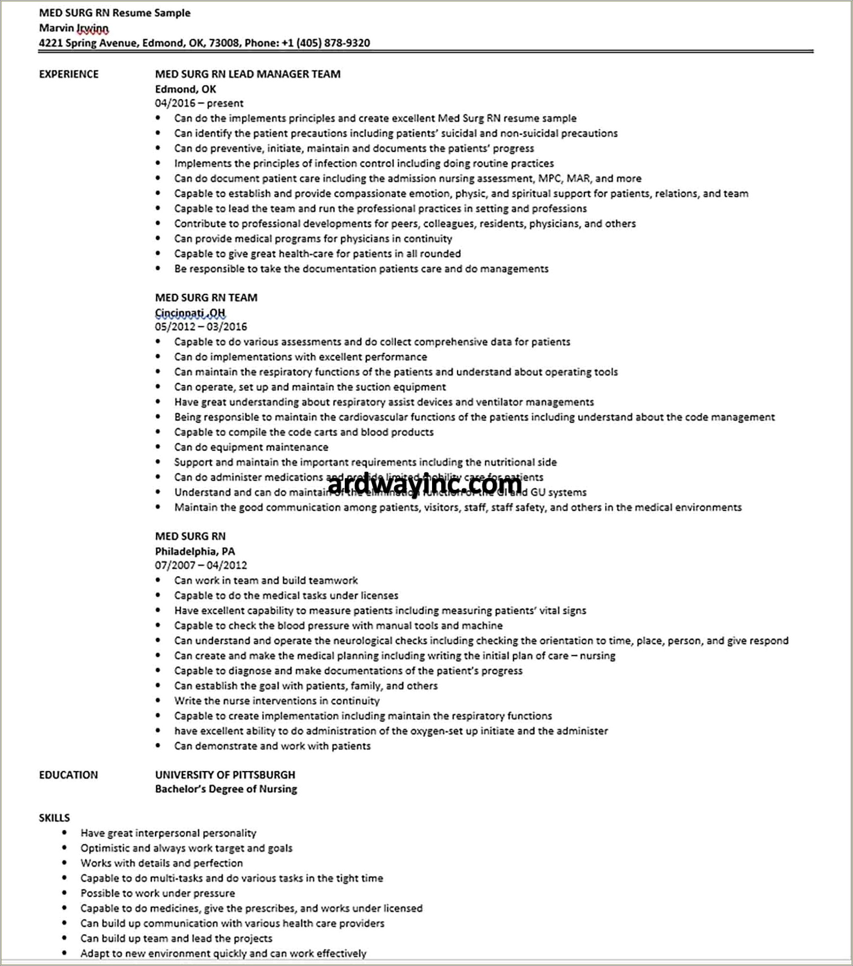 Med Surg New Grad Resume Objective Examples