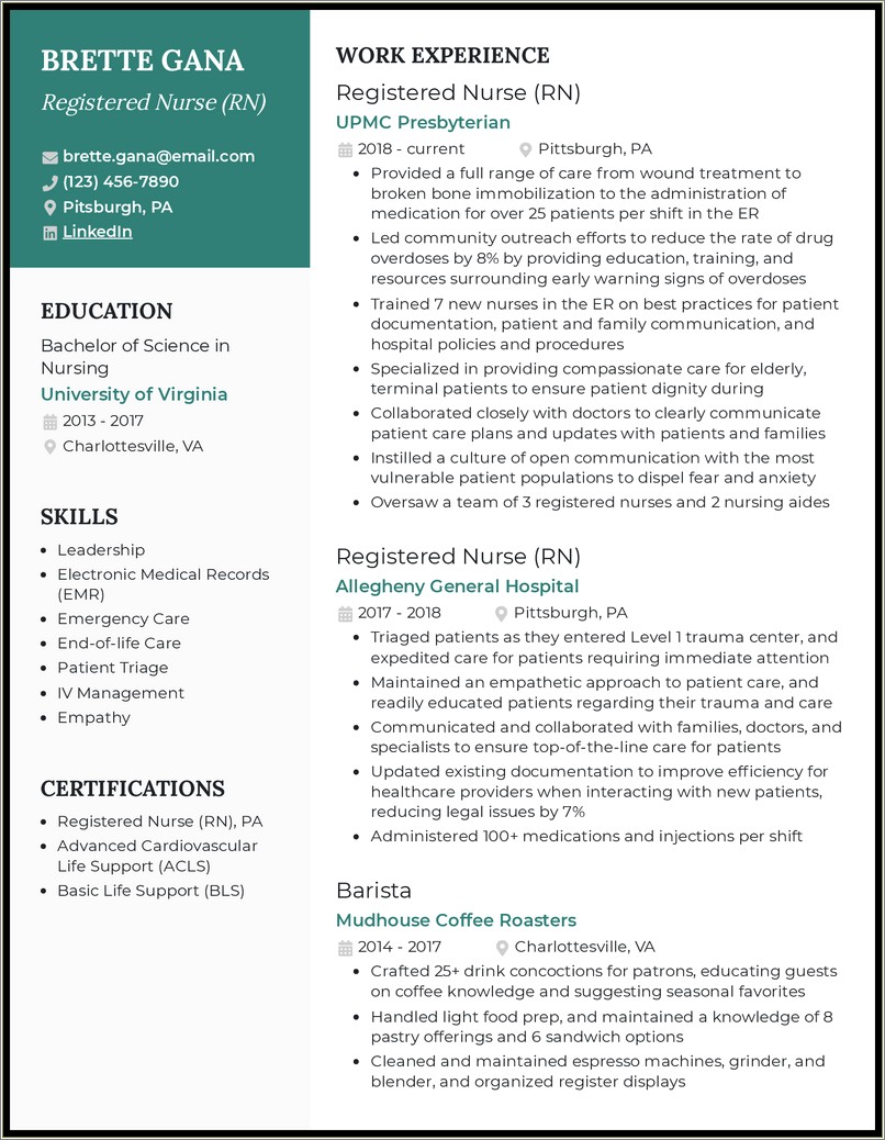 Med Surg Resume Sample And Responsibilities