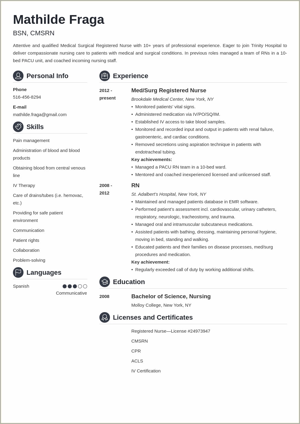Med Surge Rn Resume 1 Year Experience