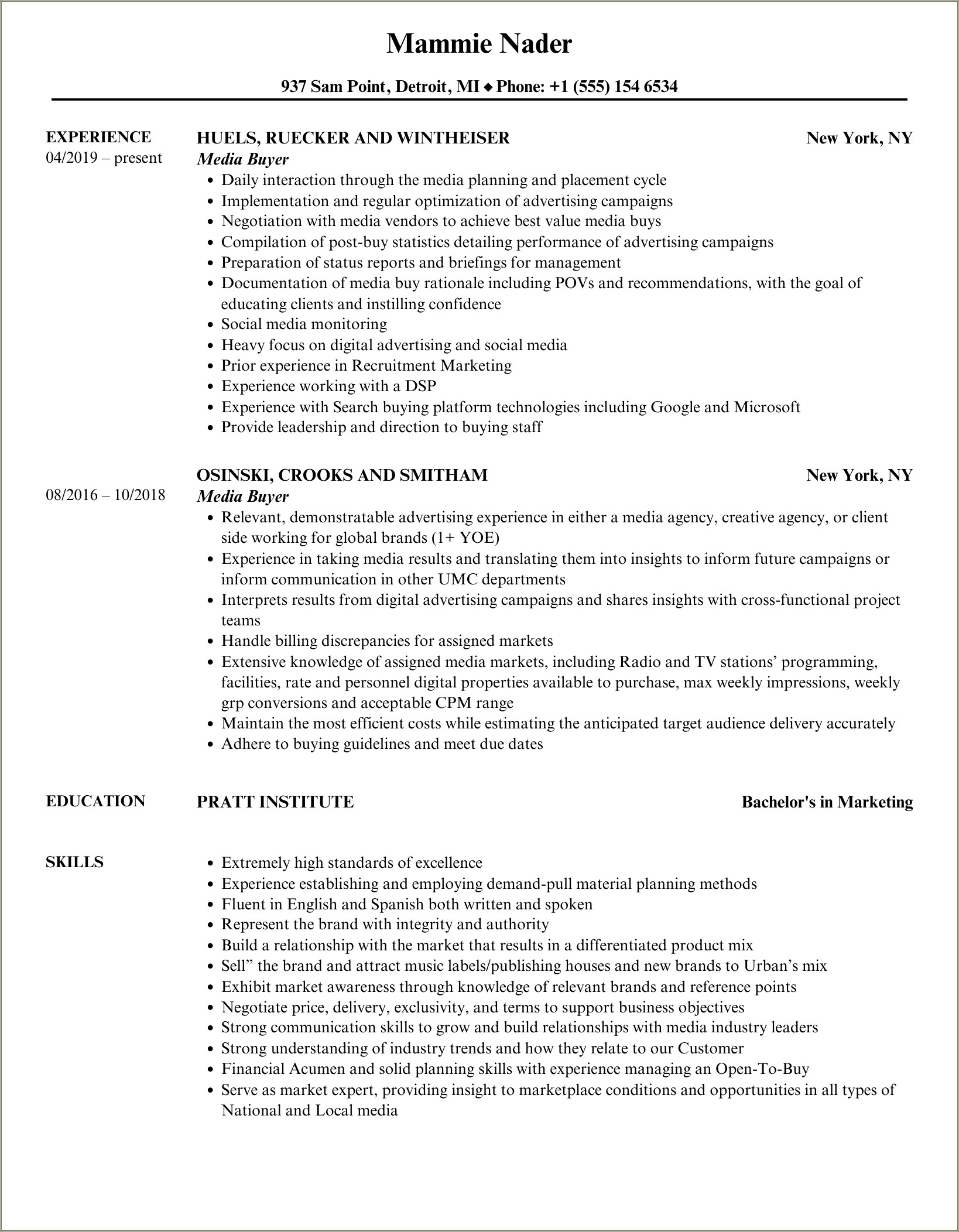 Media Buyer Job Description For Resume