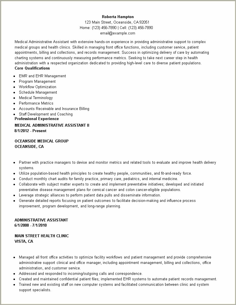 Medical Administrative Assistant Objective For Resume