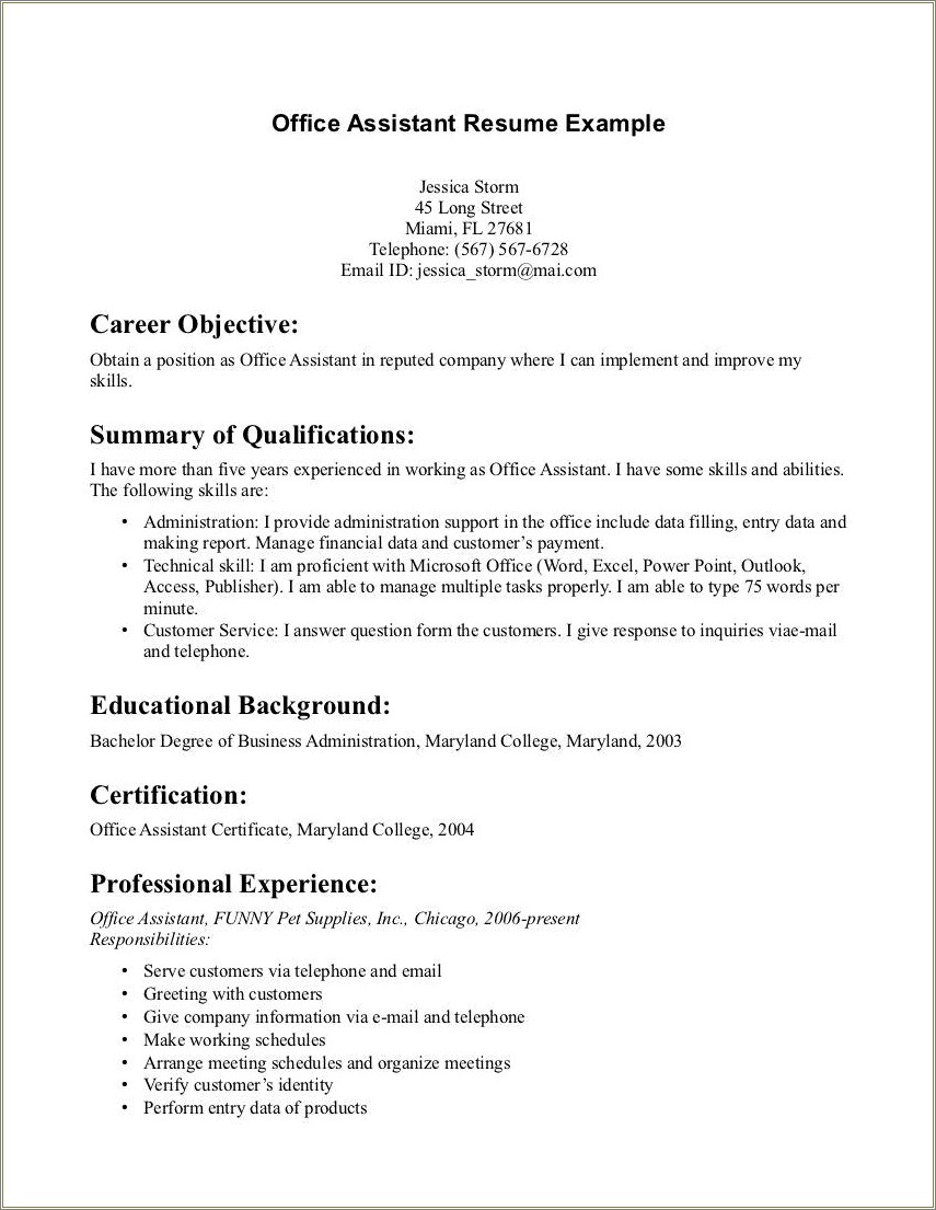 Medical Administrative Assistant Resume No Experience