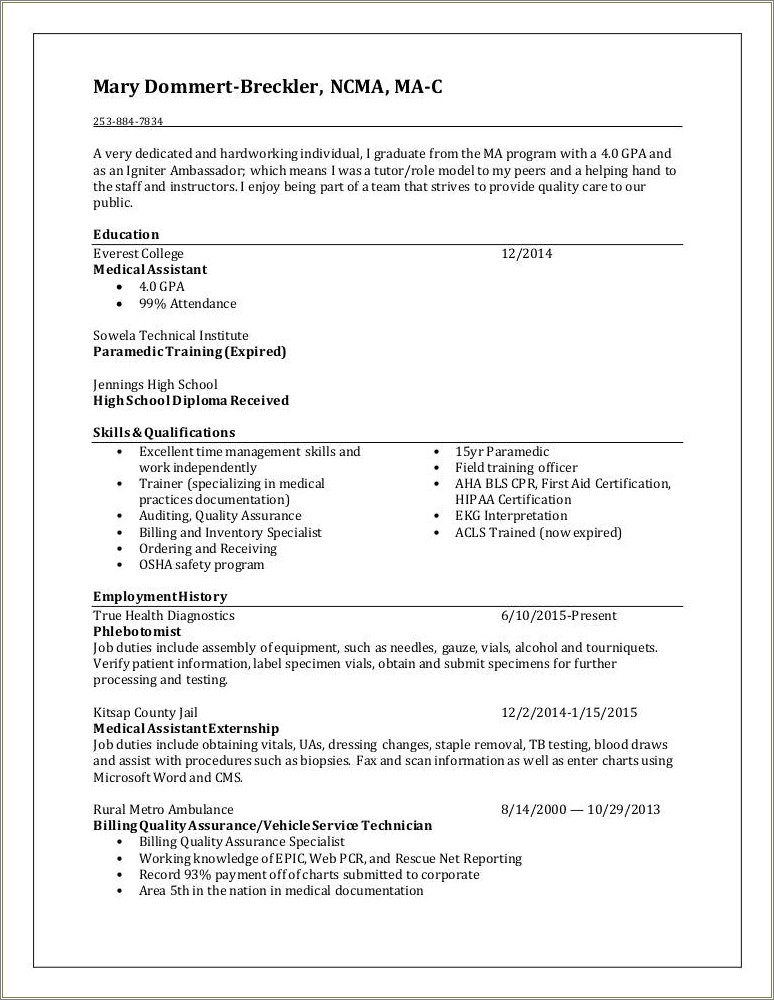 Medical Assembly Job Description For Resume
